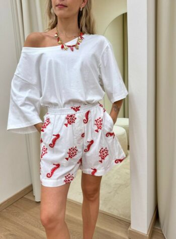 Shop Online Shorts bianchi ricami cavallucci rossi Vicolo