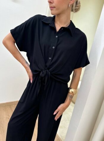Shop Online Camicia in viscosa con nodo nera HaveOne