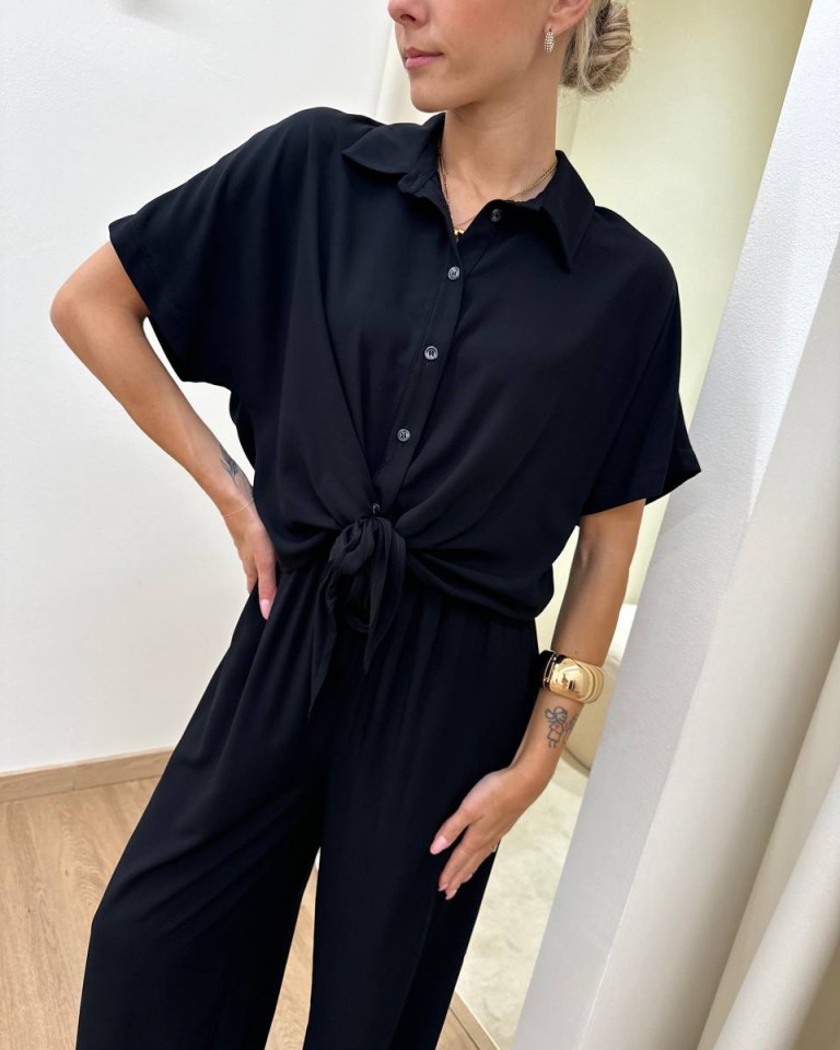 Camicia in viscosa con nodo nera HaveOne Shop Online Camicia in viscosa con nodo nera HaveOne
