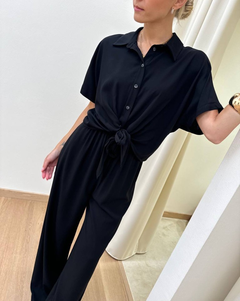 Camicia in viscosa con nodo nera HaveOne Shop Online Camicia in viscosa con nodo nera HaveOne