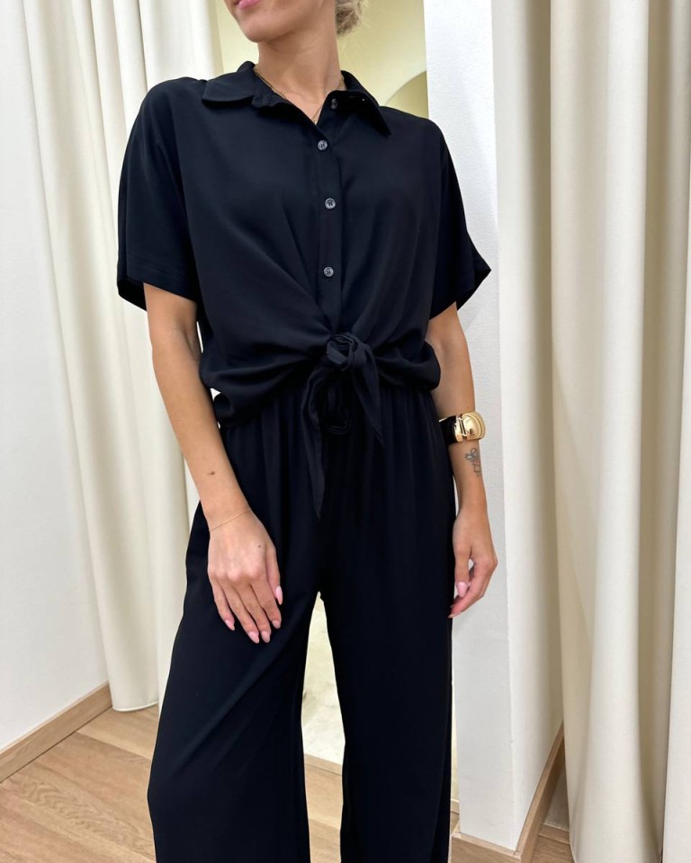 Camicia in viscosa con nodo nera HaveOne Shop Online Camicia in viscosa con nodo nera HaveOne