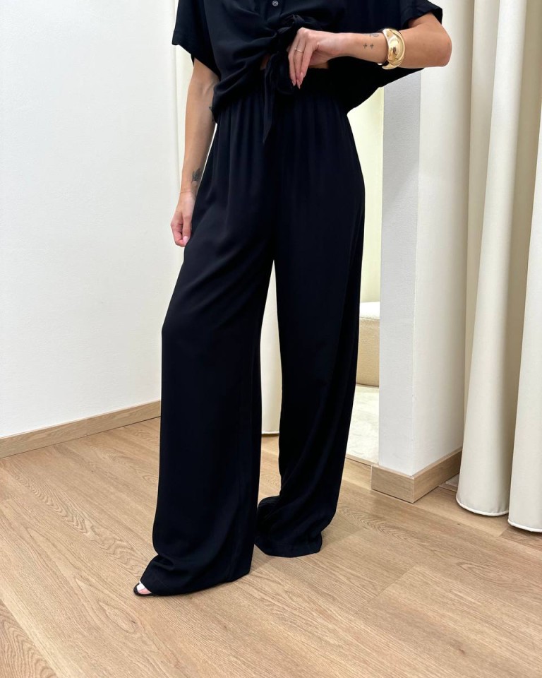 Pantalone in viscosa ampio nero HaveOne Shop Online Pantalone in viscosa ampio nero HaveOne