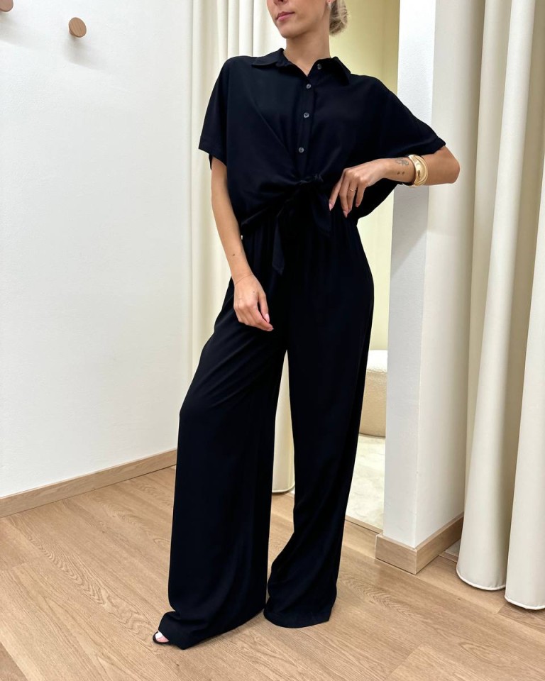 Pantalone in viscosa ampio nero HaveOne Shop Online Pantalone in viscosa ampio nero HaveOne
