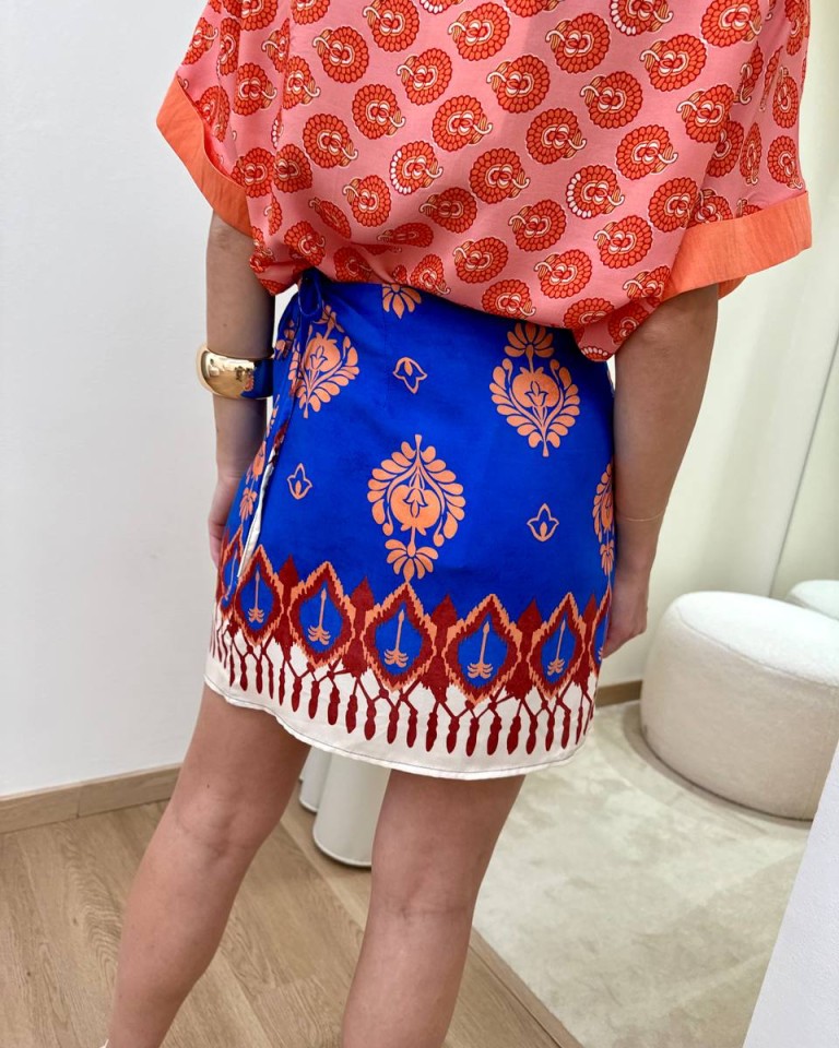 Minigonna pareo fantasia bluette e arancio HaveOne Shop Online Minigonna pareo fantasia bluette e arancio HaveOne