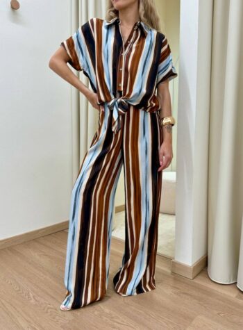 Shop Online Pantalone palazzo righe moro e celesti HaveOne
