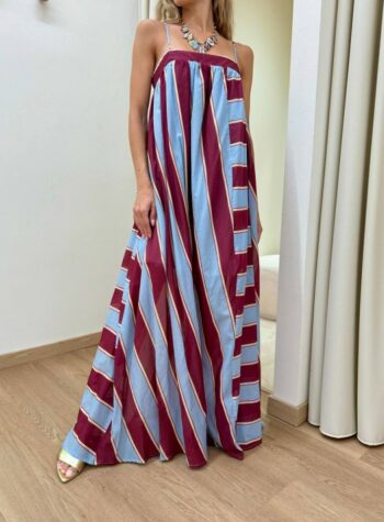 Shop Online Vestito lungo righe carta zucchero e bordeaux Vicolo
