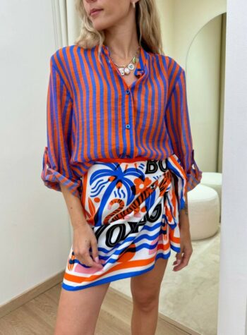 Camicia coreana righe blu e arancio HaveOne Shop Online Camicia coreana righe blu e arancio HaveOne