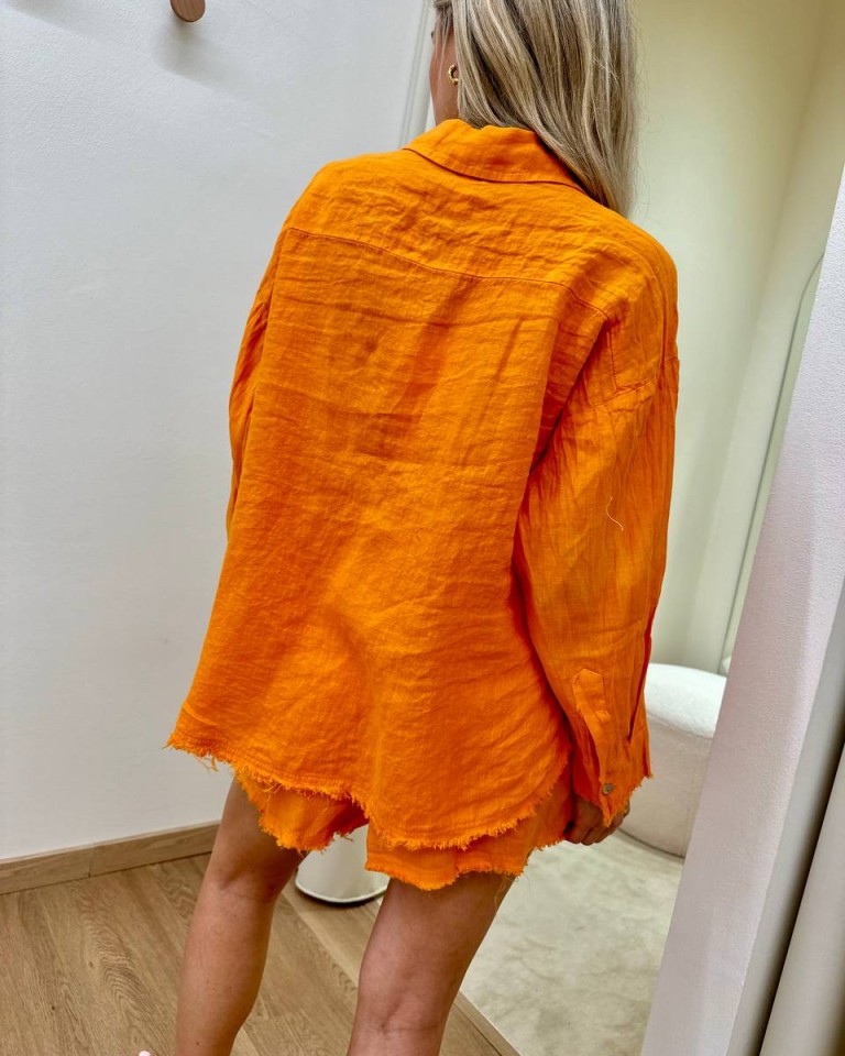 Completo camicia e shorts lino arancio Tensione In Shop Online Completo camicia e shorts lino arancio Tensione In