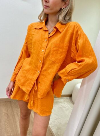 Shop Online Completo camicia e shorts lino arancio Tensione In