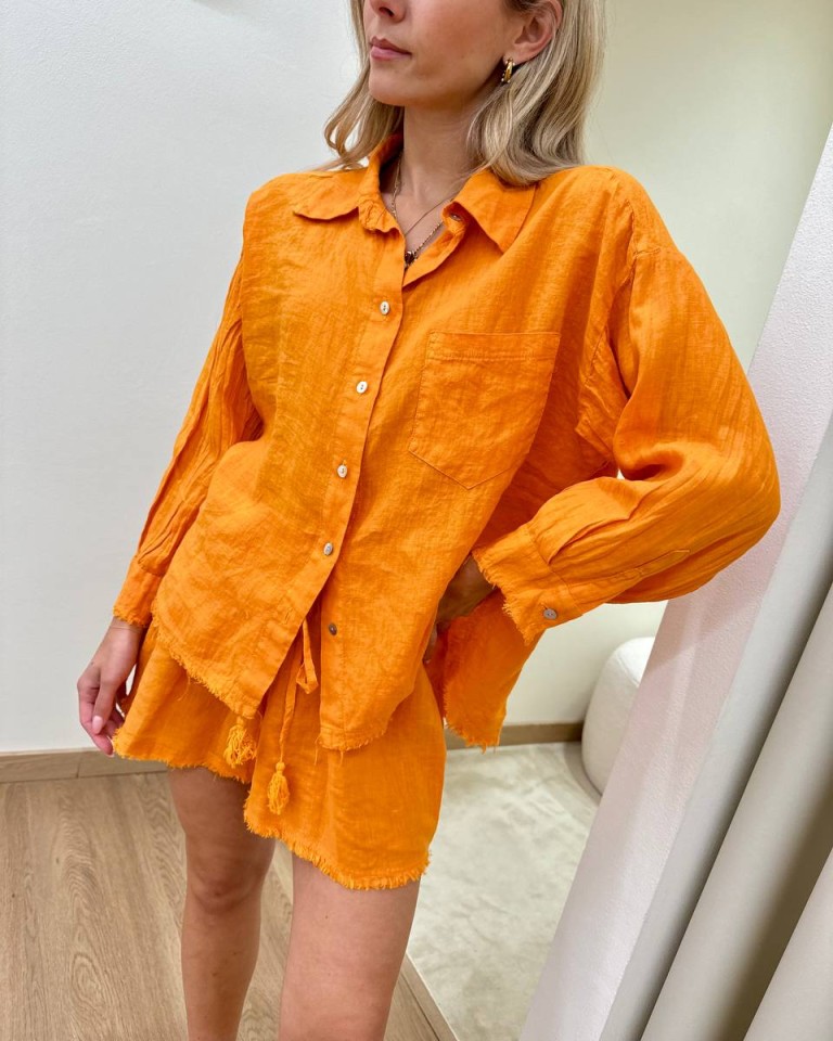 Completo camicia e shorts lino arancio Tensione In Shop Online Completo camicia e shorts lino arancio Tensione In