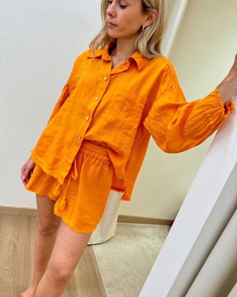 Completo camicia e shorts lino arancio Tensione In Shop Online Completo camicia e shorts lino arancio Tensione In
