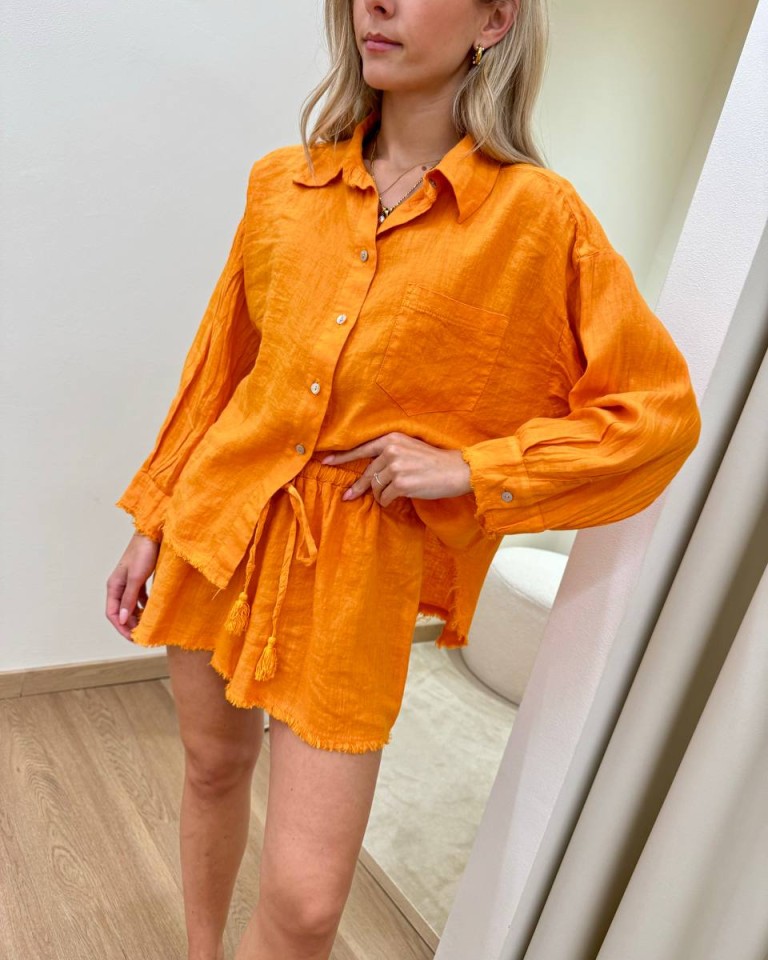 Completo camicia e shorts lino arancio Tensione In Shop Online Completo camicia e shorts lino arancio Tensione In