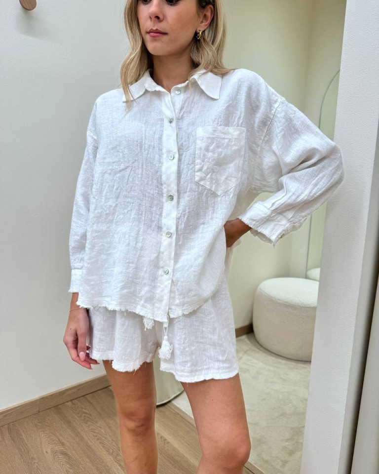 Completo camicia e shorts lino panna Tensione In Shop Online Completo camicia e shorts lino panna Tensione In