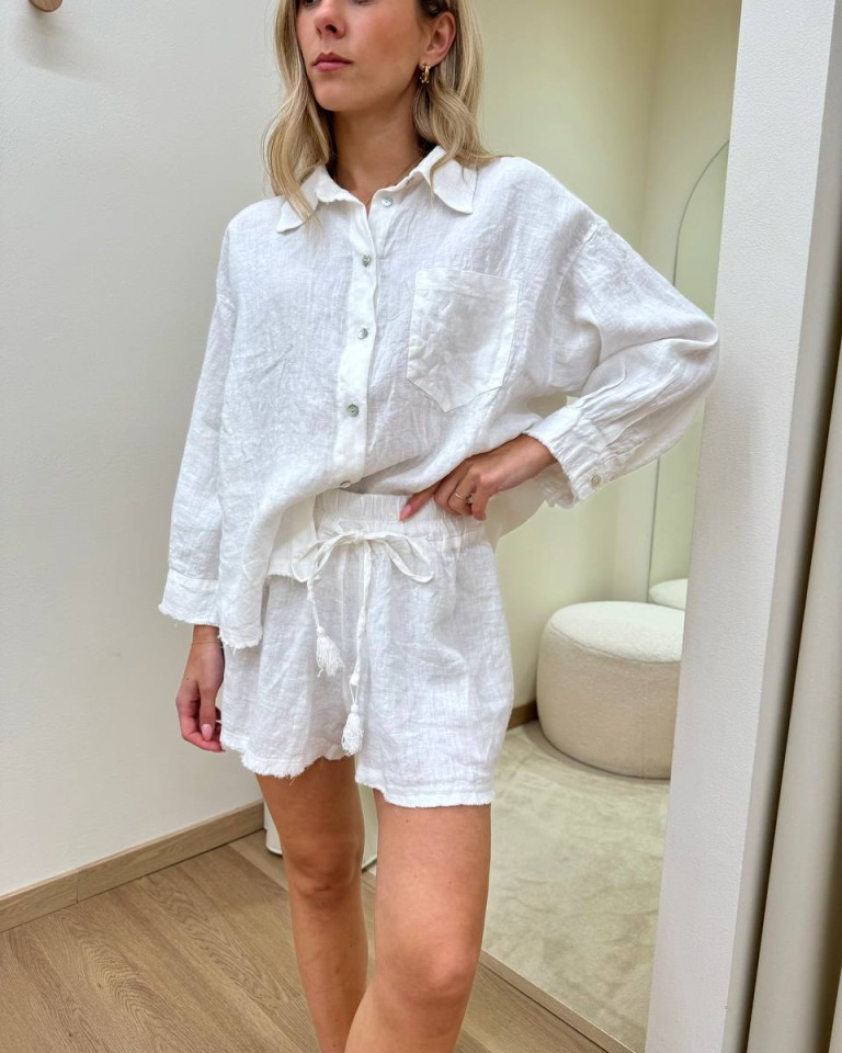 Completo camicia e shorts lino panna Tensione In Shop Online Completo camicia e shorts lino panna Tensione In