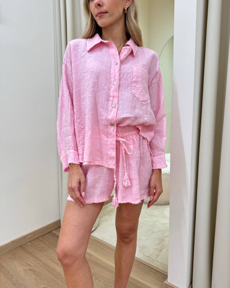 Completo camicia e shorts lino rosa Tensione In Shop Online Completo camicia e shorts lino rosa Tensione In