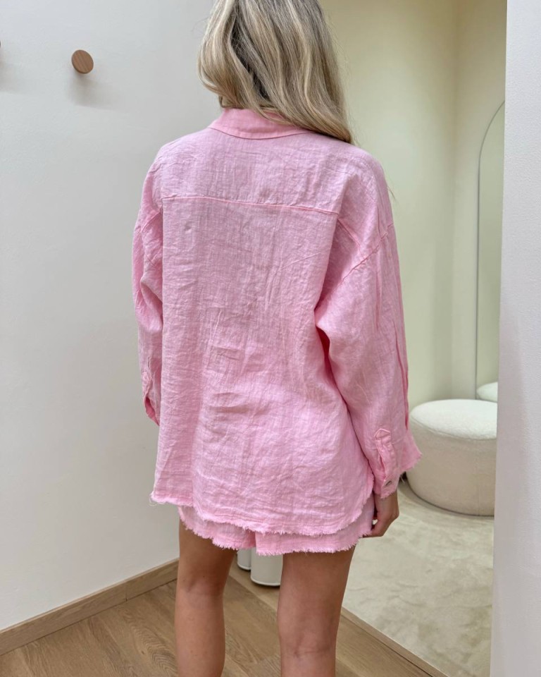 Completo camicia e shorts lino rosa Tensione In Shop Online Completo camicia e shorts lino rosa Tensione In