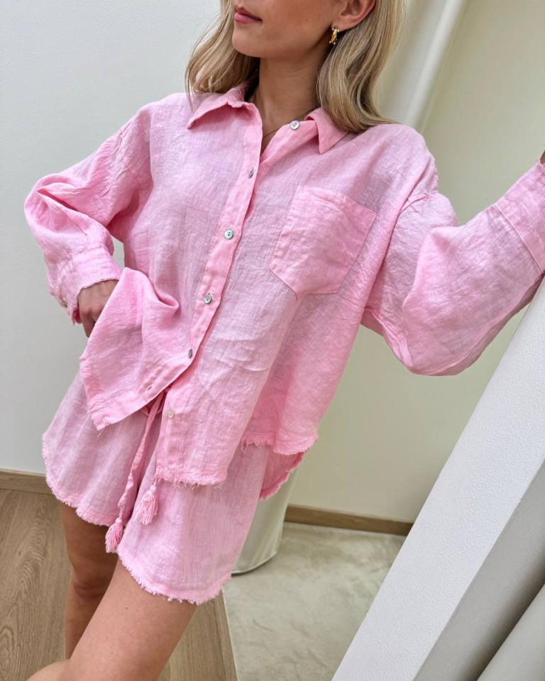 Completo camicia e shorts lino rosa Tensione In Shop Online Completo camicia e shorts lino rosa Tensione In