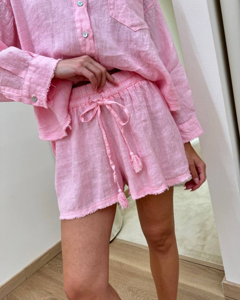 Completo camicia e shorts lino rosa Tensione In Shop Online Completo camicia e shorts lino rosa Tensione In