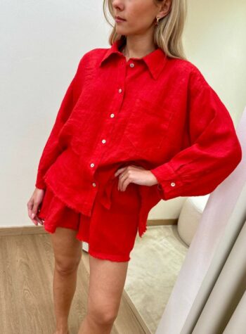 Shop Online Completo camicia e shorts lino rosso Tensione In