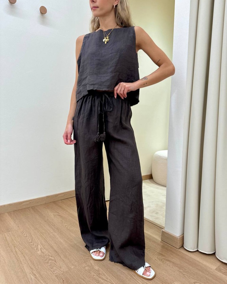 Top corto in lino moro Tensione In Shop Online Top corto in lino moro Tensione In
