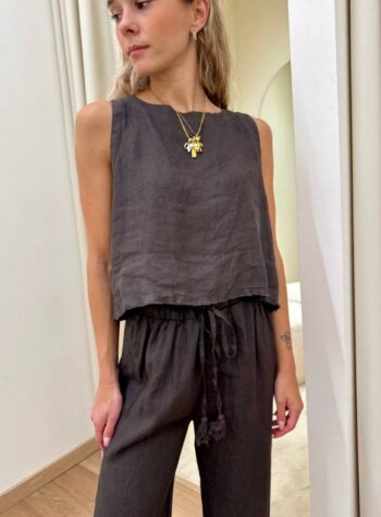 Shop Online Top corto in lino moro Tensione In