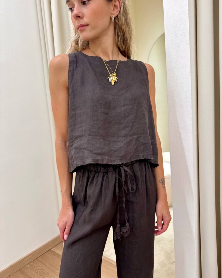 Top corto in lino moro Tensione In Shop Online Top corto in lino moro Tensione In