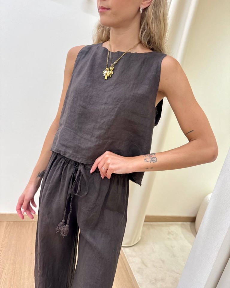 Top corto in lino moro Tensione In Shop Online Top corto in lino moro Tensione In