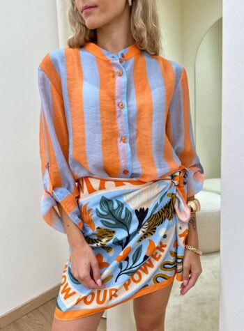 Shop Online Camicia coreana righe celeste e arancio HaveOne