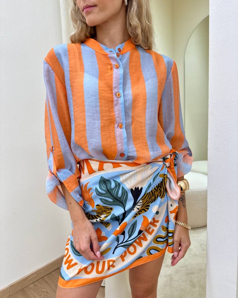 Camicia coreana righe celeste e arancio HaveOne Shop Online Camicia coreana righe celeste e arancio HaveOne