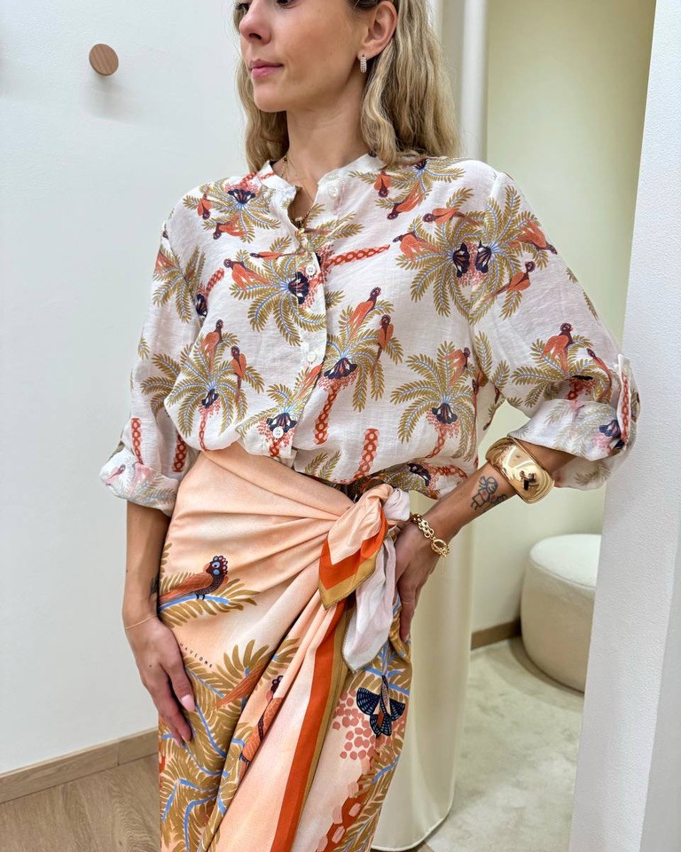 Camicia ampia coreana burro fantasia pavoni HaveOne Shop Online Camicia ampia coreana burro fantasia pavoni HaveOne