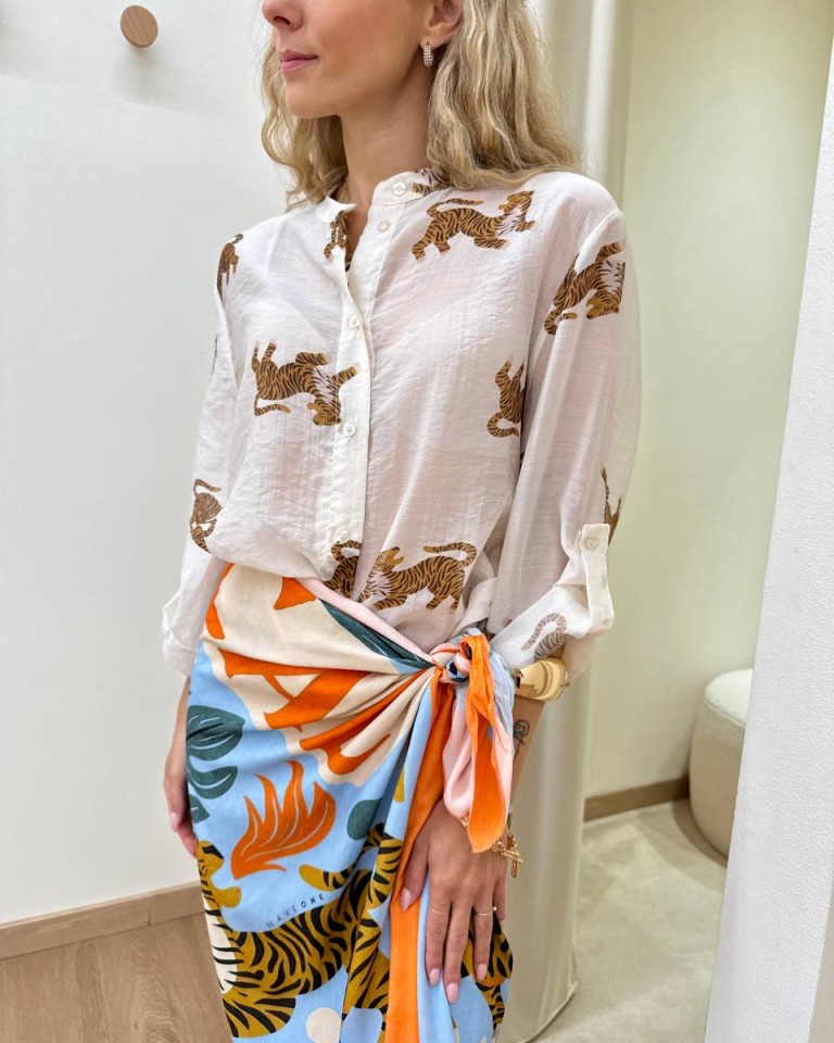 Camicia ampia coreana burro fantasia tigre beige HaveOne Shop Online Camicia ampia coreana burro fantasia tigre beige HaveOne