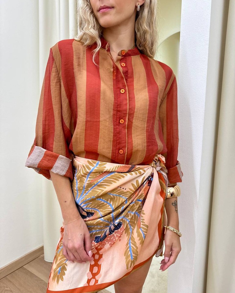 Camicia coreana righe tabacco e india HaveOne Shop Online Camicia coreana righe tabacco e india HaveOne