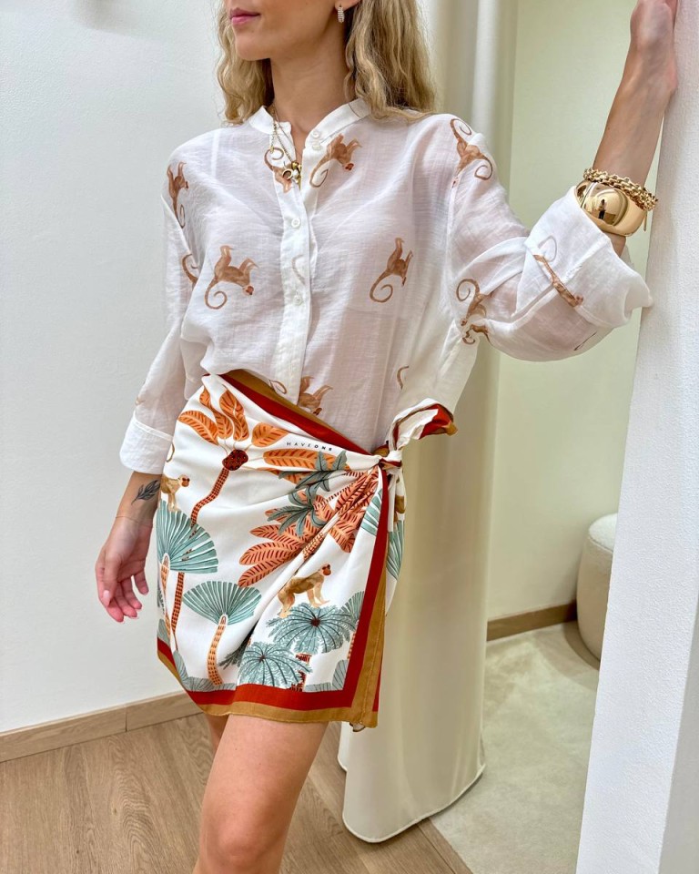 Camicia ampia coreana burro fantasia scimmie tabacco HaveOne Shop Online Camicia ampia coreana burro fantasia scimmie tabacco HaveOne