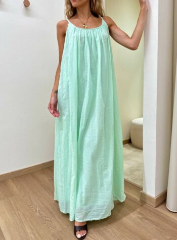 Shop Online Vestito in cotone lungo svasato verde acqua Tensione In