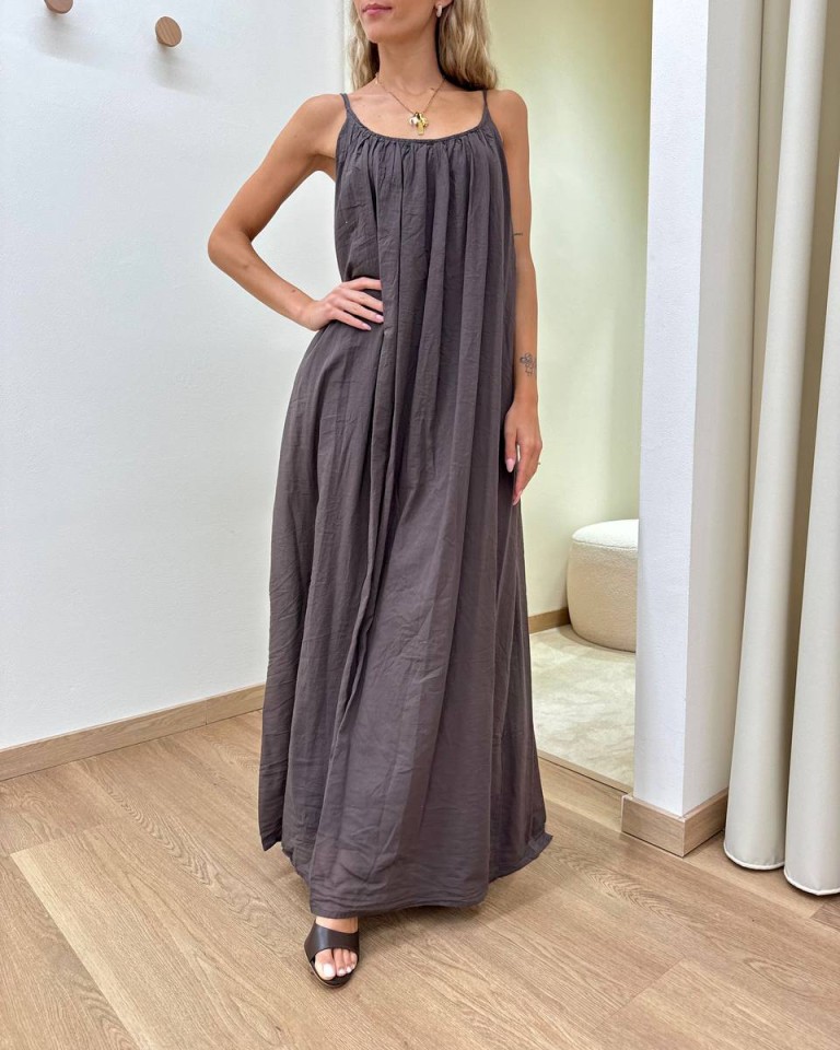 Vestito in cotone lungo svasato moro Tensione In Shop Online Vestito in cotone lungo svasato moro Tensione In
