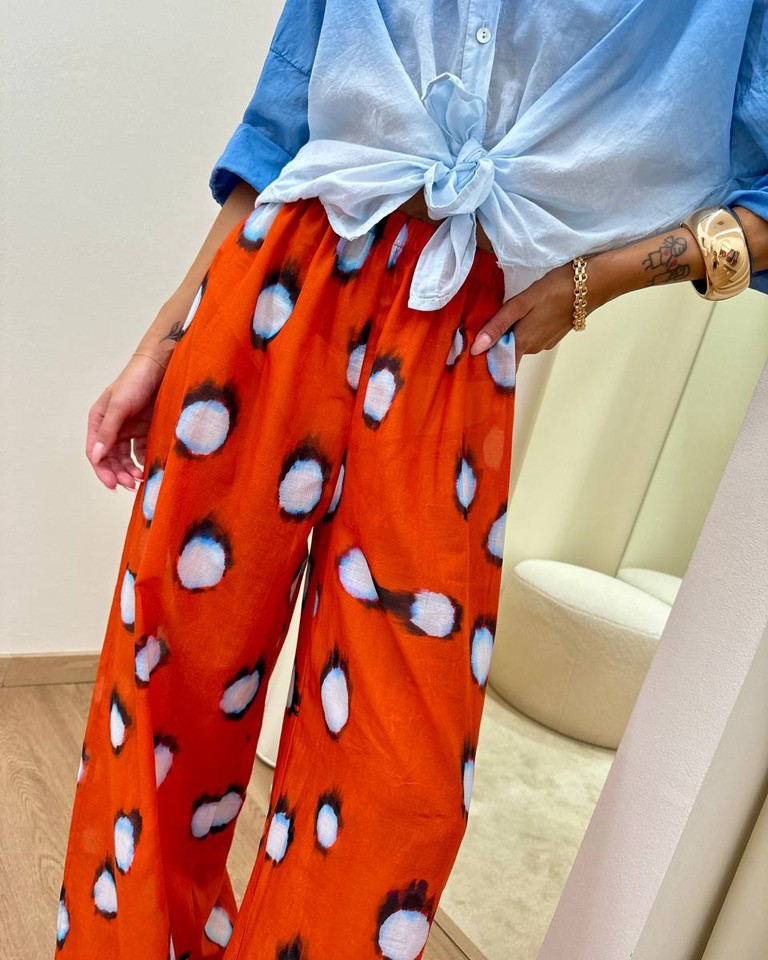 Pantalone palazzo pois rosso e celeste Tensione In Shop Online Pantalone palazzo pois rosso e celeste Tensione In
