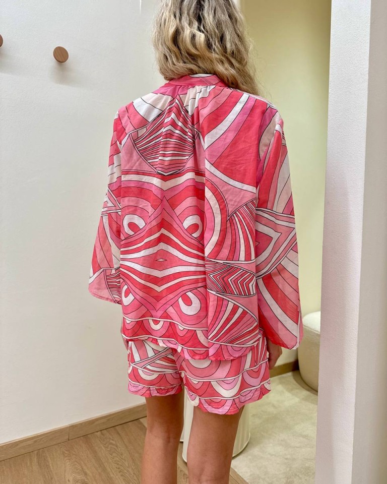Camicia mussola fantasia astratta rosa Tensione In Shop Online Camicia mussola fantasia astratta rosa Tensione In