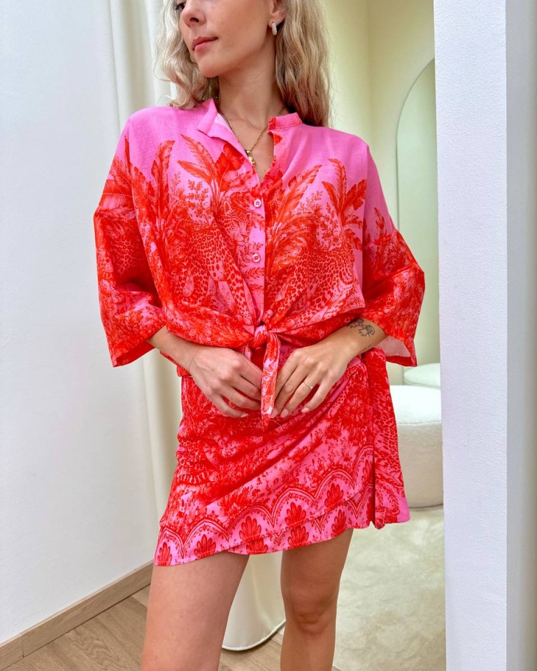 Camicia mussola leopardi rosa e rosso Tensione In Shop Online Camicia mussola leopardi rosa e rosso Tensione In