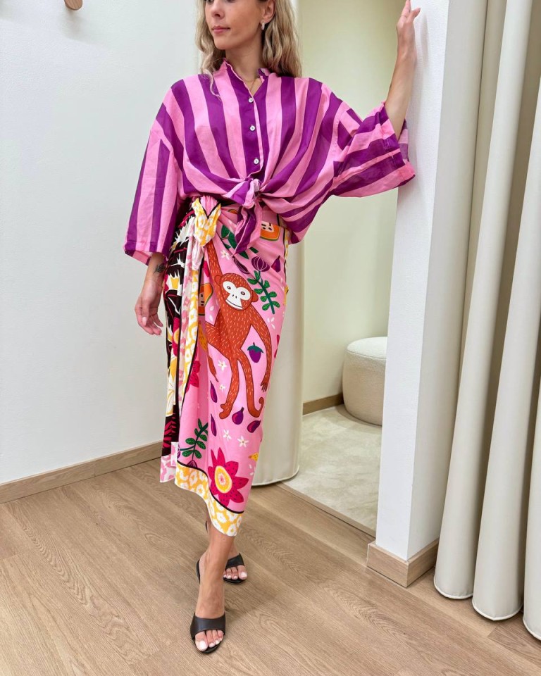 Camicia over lunga nodo righe rosa e viola Tensione In Shop Online Camicia over lunga nodo righe rosa e viola Tensione In