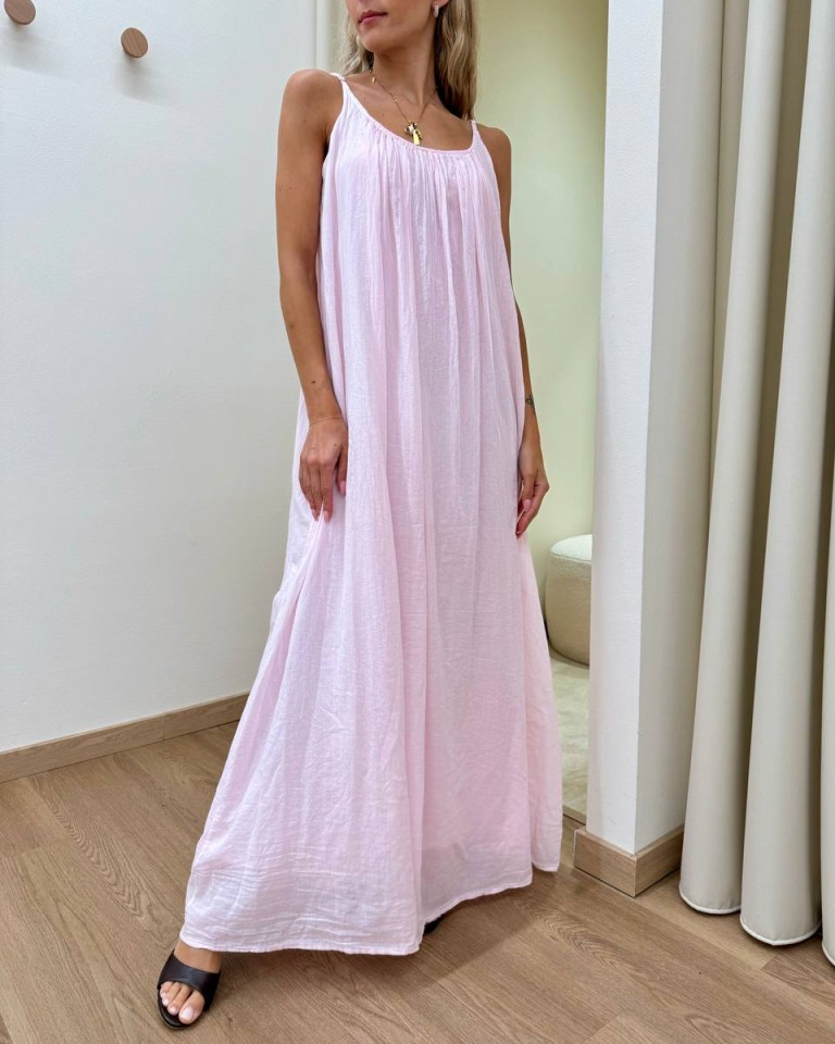 Vestito in cotone lungo svasato rosa Tensione In Shop Online Vestito in cotone lungo svasato rosa Tensione In