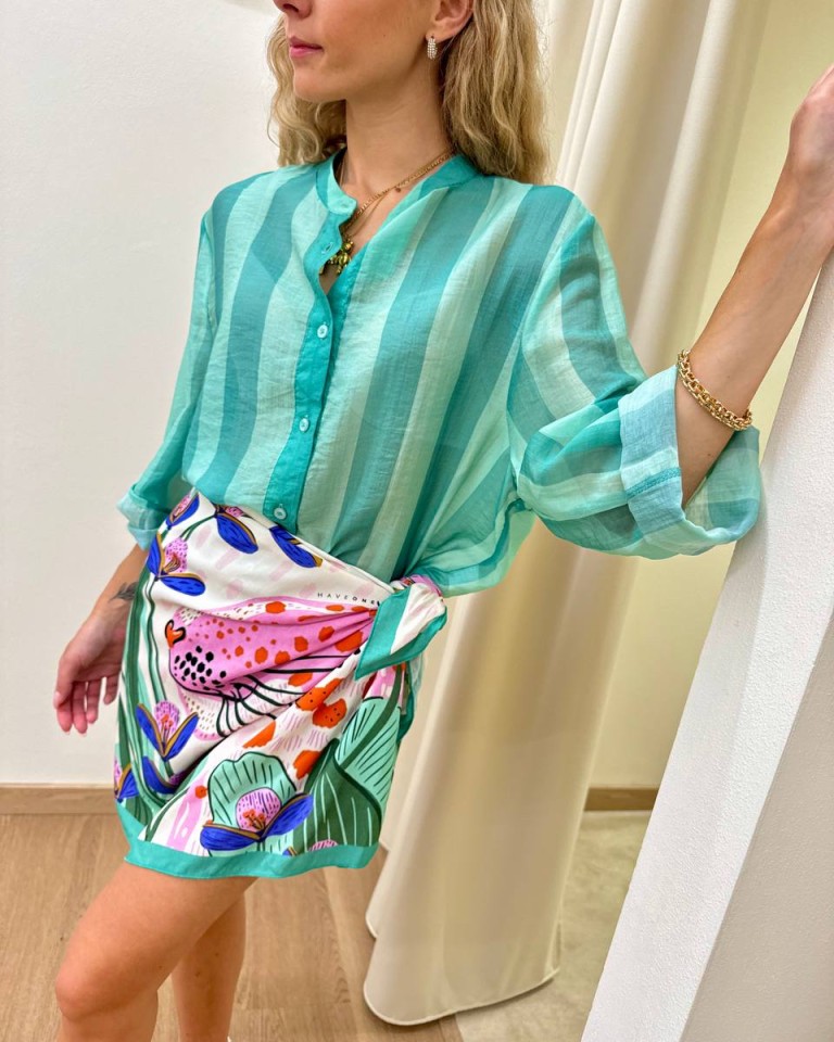 Camicia coreana righe turchese chiaro e scuro HaveOne Shop Online Camicia coreana righe turchese chiaro e scuro HaveOne