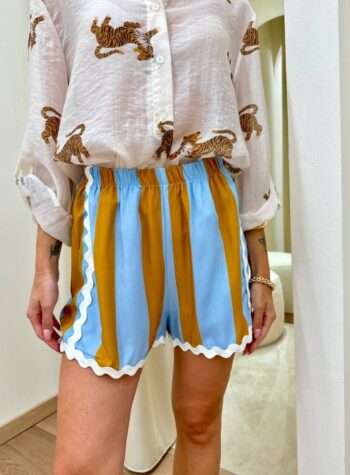 Shop Online Short righe bordi ondulati celeste e senape HaveOne