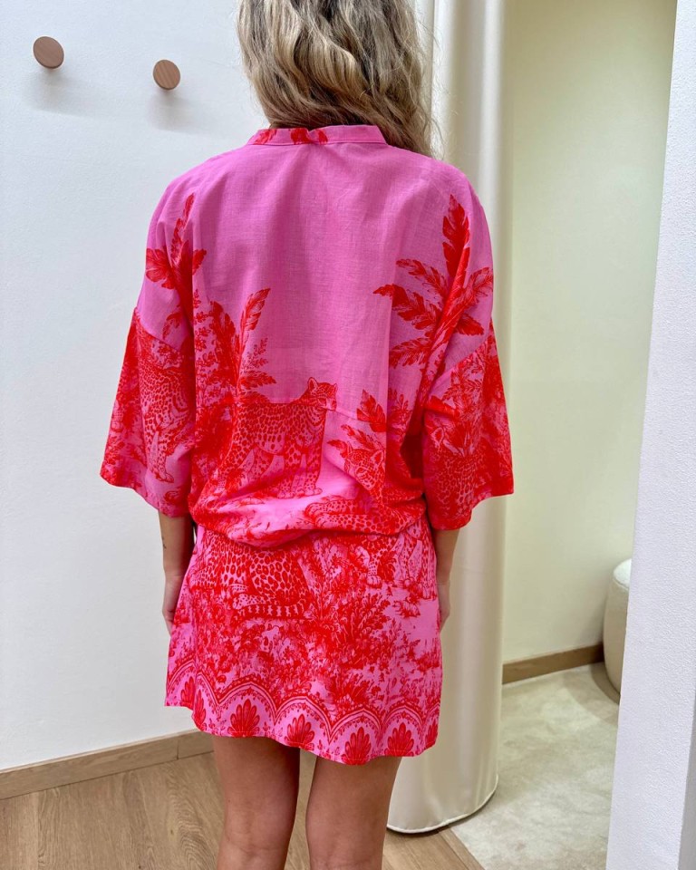 Camicia mussola leopardi rosa e rosso Tensione In Shop Online Camicia mussola leopardi rosa e rosso Tensione In