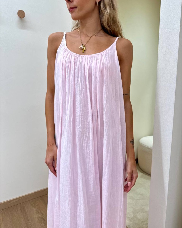 Vestito in cotone lungo svasato rosa Tensione In Shop Online Vestito in cotone lungo svasato rosa Tensione In