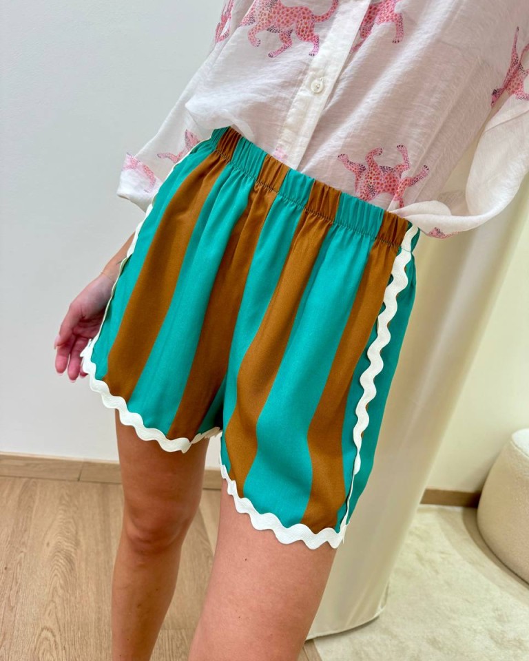 Short righe bordi ondulati turchese e tabacco HaveOne Shop Online Short righe bordi ondulati turchese e tabacco HaveOne