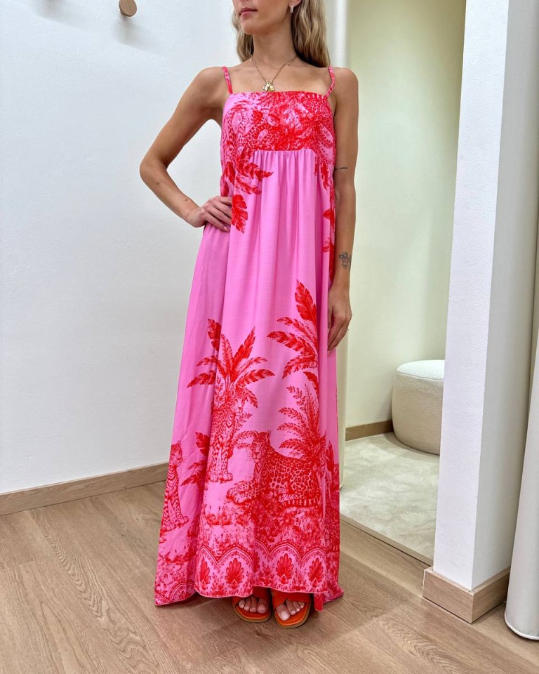 Vestito lungo fantasia leopardo rosa e rosso Tensione In Shop Online Vestito lungo fantasia leopardo rosa e rosso Tensione In