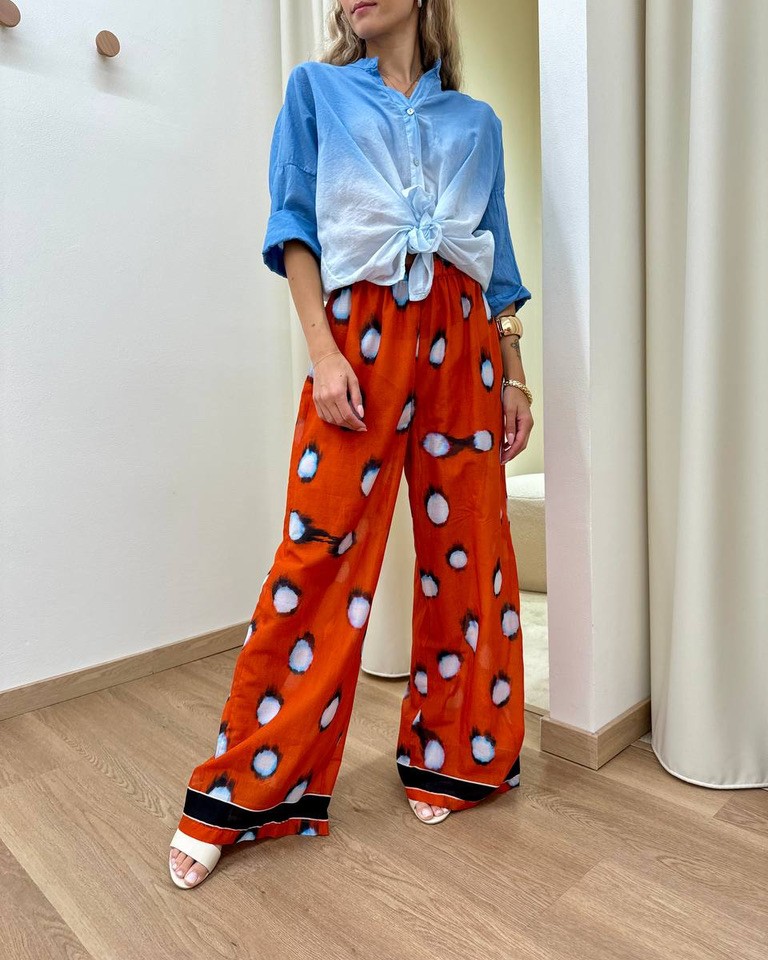 Pantalone palazzo pois rosso e celeste Tensione In Shop Online Pantalone palazzo pois rosso e celeste Tensione In