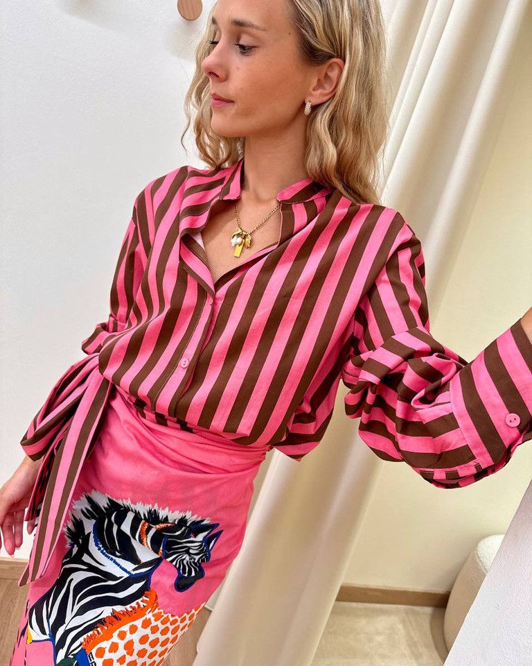 Camicia coreana righe rosa e cioccolato Souvenir Shop Online Camicia coreana righe rosa e cioccolato Souvenir