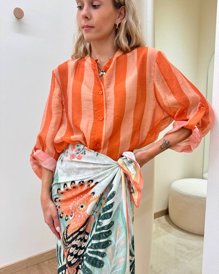 Camicia coreana righe arancio chiaro e scuro HaveOne Shop Online Camicia coreana righe arancio chiaro e scuro HaveOne