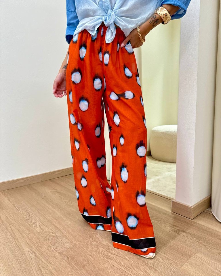 Pantalone palazzo pois rosso e celeste Tensione In Shop Online Pantalone palazzo pois rosso e celeste Tensione In